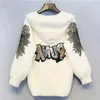 Femme automne et hiver modèles veste à capuche courte à manches longues couleur unie broderie lettre tricot Cardigan pull femmes 210910