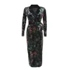 Fashion Leopard Printed Velvet Women Winter Notched Double-Breasted Office Lady Elegant Split Bodycon Long Dress With Belt 210416