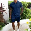 New Fashion Men's Sets 2 Piece Summer Tracksuit Male Casual Polo Shirt+short Fitness Jogging Breathable Sportswear Husband Set Y0831