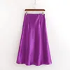 Kawaya Elegant Ladies Office Skirts Purple Satin Silk Women High Waisted Summer Midi Spring Female Long 210521
