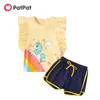 Verão 2 pcs garoto garota de manga curta unicórnio shorts terno terno casual 210528