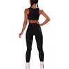 Kadın İki Parçalı Pantolon 2 Dikişsiz Nervürlü Tank Yüksek Bel Pantolon Yoga Kıyafetler Set Kadın Egzersiz Setleri Uzun Fitness Spor Giysileri
