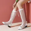 Botlar Süper Kadın Diz Yüksek Topuklu Fermuar Seksi Mesh Yaz Serin Nefes Ayakkabı Sandalet