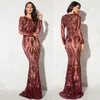 Casual Dresses Höst Sequined Maxi Dress Full Sleeved O Neck Stretch Eimpire Ball Gown Evening Party Green Burgundy Zipper