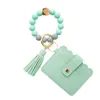 Food grade silicone bead chain key ring PU fringed bracelet keychain DB794