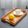 Organizacja przechowywania kuchni Solidny prostokąt drewniany rączka pokarmowa taca herbaty organizator jest łatwy.