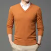Alta Qualidade Moda Marca de lã Malha Pullover v Neck Sweater Preto Para Homens Autum Inverno Casual Jumper Roupas 210918