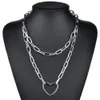 Femmes Choker Alliage Collier Couches Coeur Pendentif O Croix Trace Chaîne Lien Punk Hip Pop Bijoux Réglable