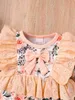 Baby Floral Print Flounce Sleeve Ruffle Trim Bow Jumpsuit Hon