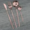 24Pcs Rose Gold Stainless Steel Dinnerware Set Western Dinner Flatware Silverware Cutlery Knife Spoon Fork Tableware Set X0703