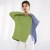 [EAM] gris bleu pull à tricoter irrégulier lâche col roulé à manches longues femmes pulls mode automne hiver 1Y21906 211011