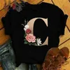 Женские футболки на заказ, комбинация букв с именем, женская футболка, футболка с цветочным шрифтом, буквы a b c d e f g, черные футболки 220304