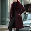 5XL Large Size Luxury Big Fur Claret Overcoats Mens Black Long Trench Coats For Mens Vintage Winter Coats Burgundy Warm Grey 211011