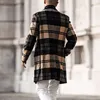 men's coats long autumn casual Mid-long Wool Coat men Slim fashion Streetwear Plaid Wool Jacket Men trench coat 211106