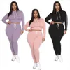 3XL 4XL 5XL Kvinnor Plus Size TrackSuits Fall Winter Clother Jogger Passar Långärmad Outfits Black Sweatsuits Hooded Hoodie Crop Top + Byxor Två Piece Sets 6302-2