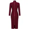 Winter Wine Red Women's Bodycon Bandage Dress Sexy Long Sleeve High Neck Back Zipper Celebrity Club Party Vestido 210527