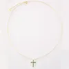 925 Sterling Silver Colorful Cross Pendant Necklace Long Chain Fine Jewelry Collar Corto Doris Verde Rosa Rock Punk Oro