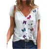 T-shirt Femme 2021 Été T-shirt Femmes Manches courtes Col V Papillon Imprimer Tops Casual Streetwear Lâche Dames Tee Plus Taille Coton Top 3