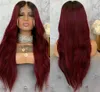 360 Kant Frontale Lange Body Wave Pruiken Black Ombre Bourgondië Rood Braziliaans Haar Synthetische Voorpruik Voor Vrouwen