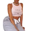 Femmes Casual Sexy Crop Tops Lettres blanches et motif papillon Coupe ajustée Col rond Gilet Top à paillettes pour femmes Top à paillettes X0507