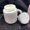 Tasse à café mousseux avec couvercle en céramique cristal strass Tumbler tasse longue distance relation cadeaux lait eau tasses mignon 210409