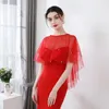 Okłady Kurtki Double Mesh Koronki Wykończenia Bridal Cape Summer Wedding Party Jacket Zroszony Kobiety Bolero Szal Red Mint Ramiczki