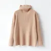 여성 패션 두꺼운 느슨한 부드러운 안티 알약 니트 바닥 셔츠 솔리드 컬러 핏 스트립 터틀넥 스웨터 210520