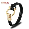 High Quality Men Jewelry Punk Black Braided Geunine Leather Bracelet Stainless Steel Anchor Buckle Fashion Bangles Charm Bracelets