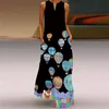 Женщины Maxi Платье Летний Пляж 3D Цветочная Бабочка Напечатана Рукавочная Элегантная V Шея Повседневная Плюс Размер Vestidos ES 210522