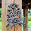 Dökme demir 6 kuşlar ağaç bahçe hortum tutucu ekipmanları rustik kahverengi dekoratif boru makara askı raf standı süslü duvara monte metal el sanatları antika vintage
