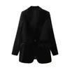 Причинные женщины черный бархат тонкий пиджак мода женская одиночная кнопка Blazers Streetwear женский шикарные карманные пальто 210527