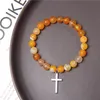 Bracciale con ciondoli perline in pietra naturale agata da uomo 8mm Braccialetti con ciondolo croce con perline Chakra Gioielli da donna Gioielli da preghiera maschile con Buddha