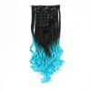 7 stks / set 130G Synthetische Clips Hair Extensions Pieces Ombre Curly Grote Golvende Hoge Temperatuurvezel voor Vrouwen