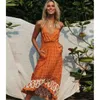 Hippie Floral Gedrukt Zomer Strap Maxi Jurk Mouwloze V-hals Vintage Cami Vestidos Boho Beach Casual Vrouwen Slip Jurken 210419