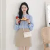 O Neck blue plaid shirt Summer femme Casual white loose Women Long sleeve Linen Cotton Girls Blouse Plus Size Blouses Top 210423