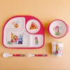 Bamboo Creative Bamboo Bambini da tavolo Set da 5 pezzi Set a scuola materna per bambino che mangia piatto a piatto di cena con piastra a piatto di cartone animato