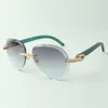 Cut lens endless diamond sunglasses 3524027 with natural teal wooden temples glasses size 18-135 mm