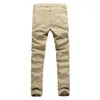 QNPQYX Khaki Biker Jeans-Plissee Design Herren Dünne dünne dünne Denim-Hosen Hip-Hop Street Ripping Jeans