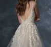 2021 Vestidos de casamento de flor 3D Uma linha lace appliqued beading sem costas varrer trem vestidos nupciais robe de mariée