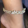 Bracelet de cheville papillon glacé cristal strass Hip Hop chaîne cubaine bracelets de cheville pour femmes Boho plage pied bijoux Vintage Person272Q