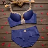 Seamlpush Up Fio Livre Mulheres Bras Set Soft Tecido Preto Borgonha Azul Color Bra Bustier Lingerie X0526