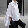 Весна осень отворота с длинным рукавом белый обратно свободно большой размер нерегулярной рубашки женщины блузка мода 210525