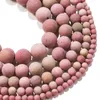 1strand Natural Matte Pink Red Rhodonite Каменные бусины Круглые бусины Свободные Ballbead Для Ювелирных Изготовление DIY Браслет 4-12 мм