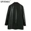 Women Fashion Faux Leather Loose Blazers Coat Vintage Long Sleeve Pockets Back Vents Female Outerwear Chic Tops 210416