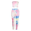 Women's Tracksuits 2 Pcs Set Women Tie Dying Print Outfits Tube Tops Drawstring Trousers Summer Casual Style Clothes Streetwear
