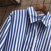 Spring Autumn Blue Striped Blouse Megan Princess Style Celebrity Single-breasted Designer Female Shirt OL Blouses 210421