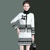 Runway Designer Autumn Winter Suit Women's Fashion Long Sleeve Pearls Tweed Woolen Jacket Coat and Skirt 2piece Dress Sets 211119