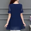 Femmes Vêtements Plus Taille O Cou Mousseline de soie Sexy Blouse à manches courtes Chemises Mode Blusas Camisas Mujer 892H 210420