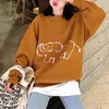 Women Sweater Knitted Pullovers Long Sleeve O Neck Elephant Print Animal Navy Yellow M0155 210514