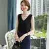 Summer Korean Fashion Chiffon Tank Top Women Office Lady Black Solid Shirts Plus Size XXXL Clothing for 210531
